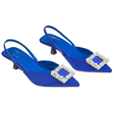 Viola Satin Kitten Heel-Electric Blue